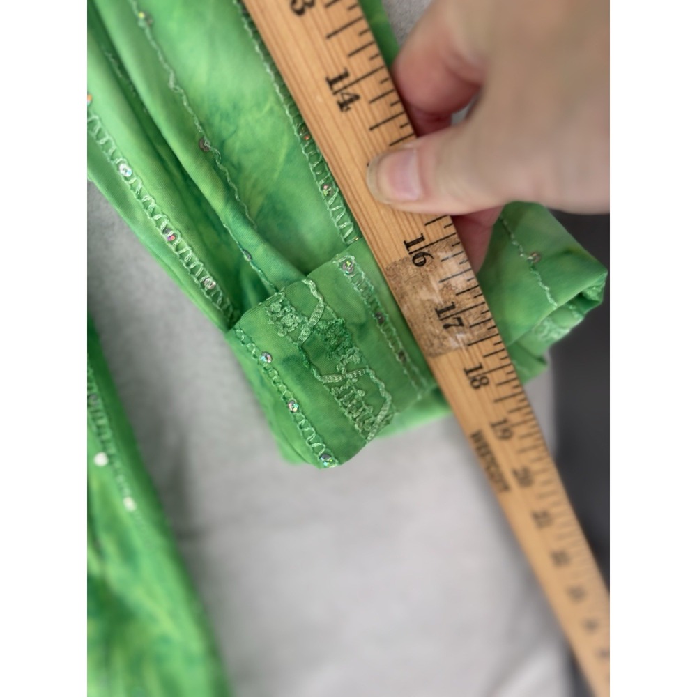 Carol Bay Woman 1X Green Tie Dye Shirt 3/4 Sleeve Sequins V-neck Boho Whimsy - Picture 7 of 10